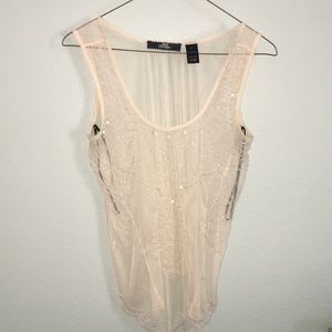 Buckle Sequin see-through shirt